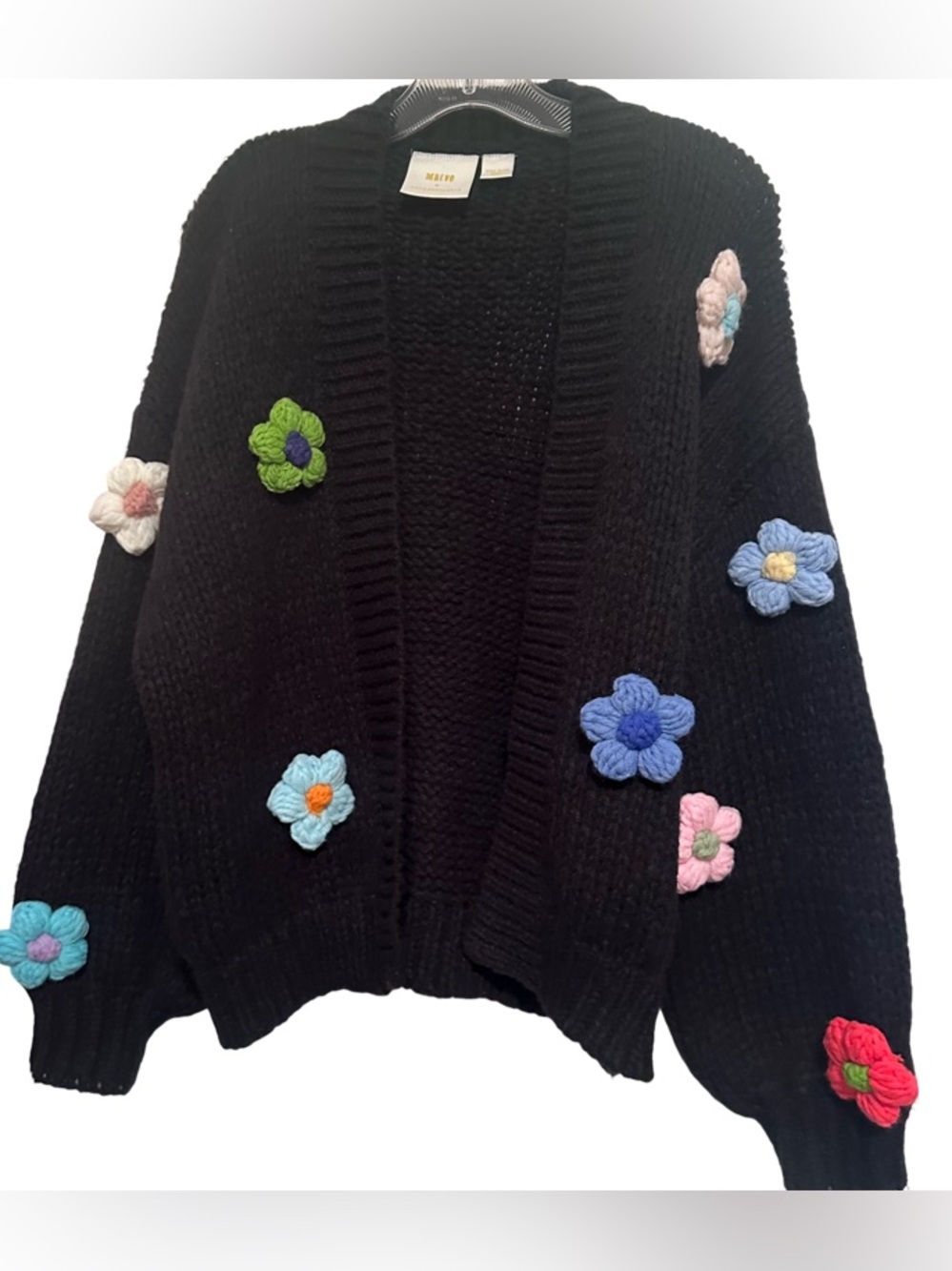 Maeve By Anthropologie Chunky 3D Floral Knit Long Sleeve Cardigan Sweater